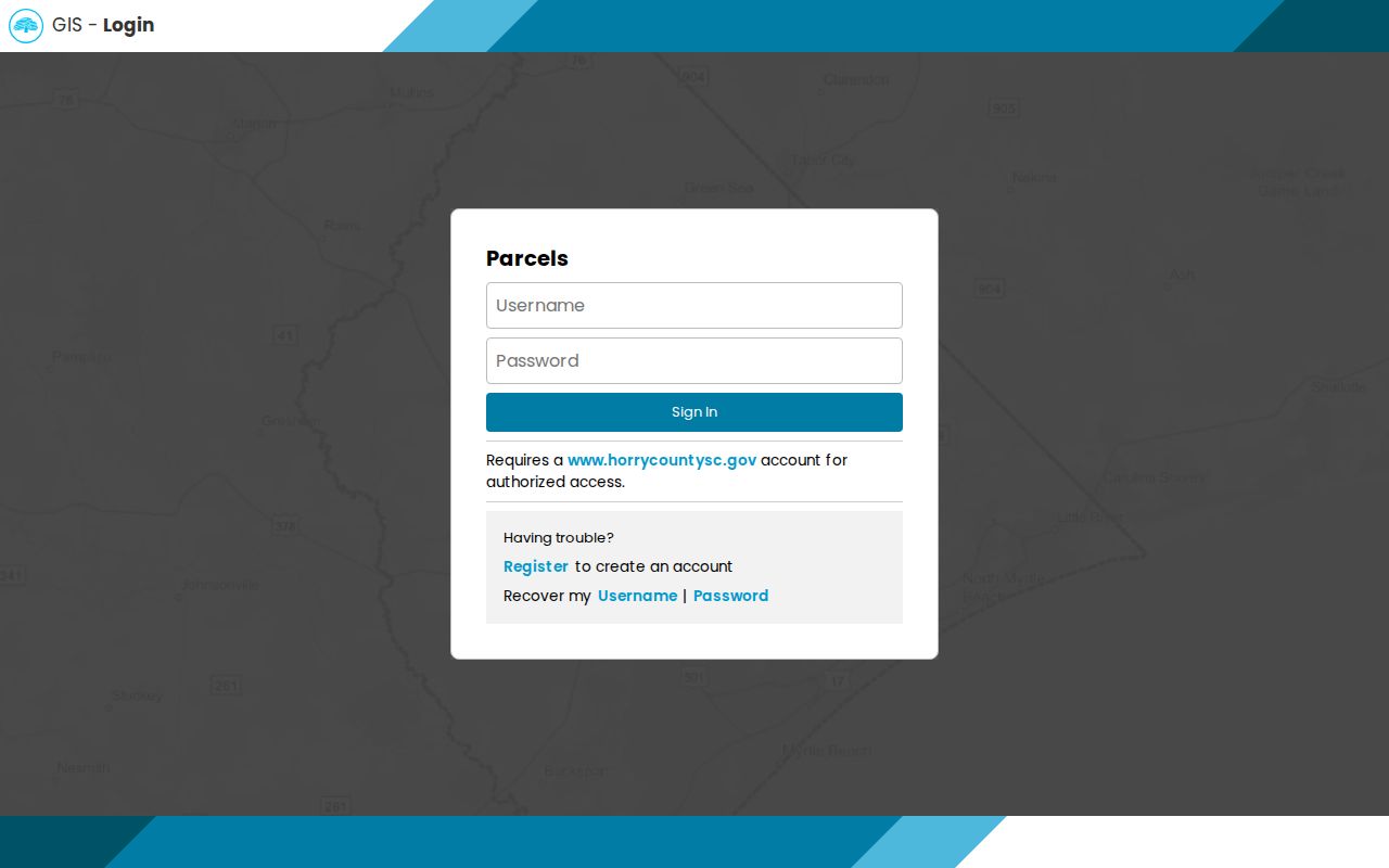 Conway ZIP code directory view of Horry County GIS parcel login