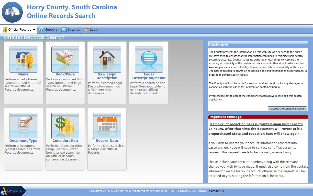 Conway residents directory Horry County official records search modes